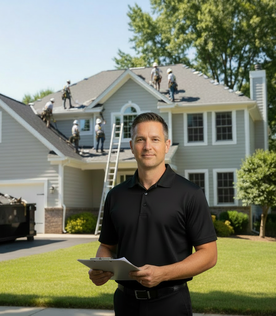Roofing inspector reviewing roof condition